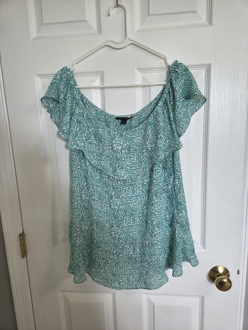 Banana Republic Teal Printed Off-Shoulder Ruffle Blouse